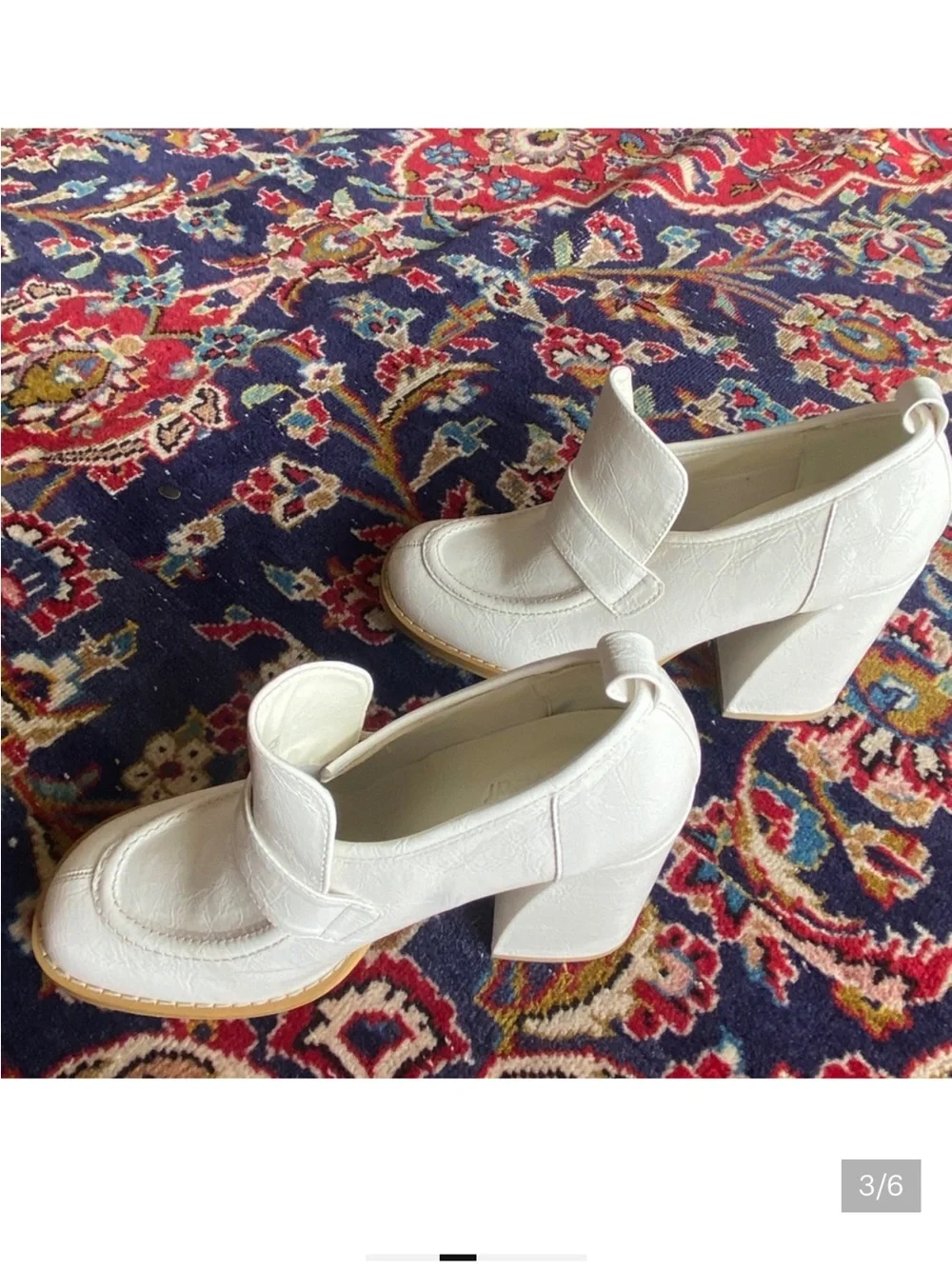 Mule block heels pump white shoes platform